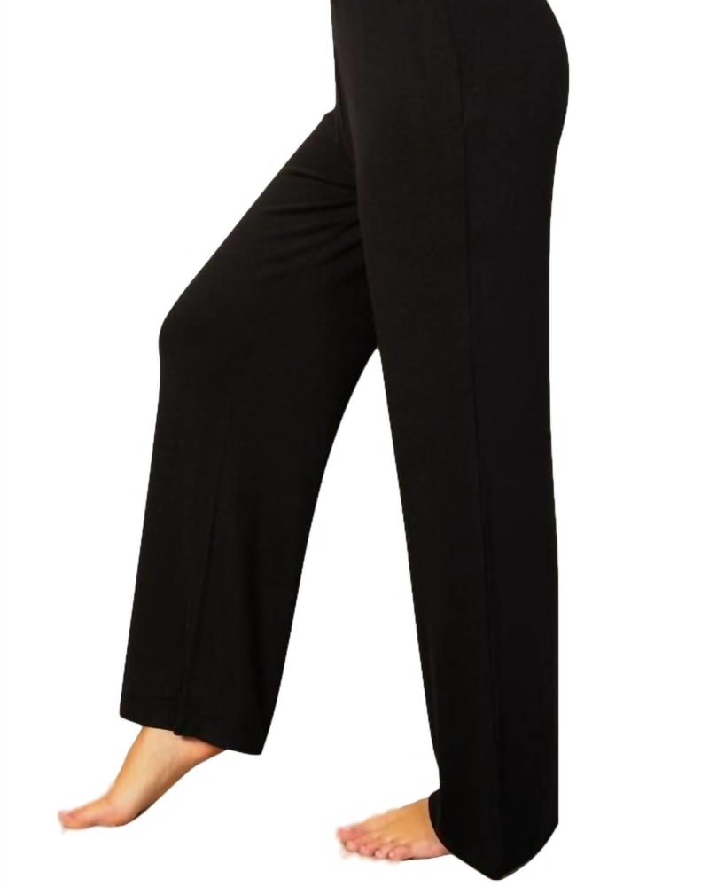 Back of a model wearing a size LG Lounge Pant In Black in Black by french kyss. | dia_product_style_image_id:359429